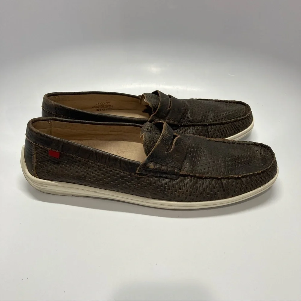 Marc Joseph‎ brown basket weave embossed leather loafers size 10.5